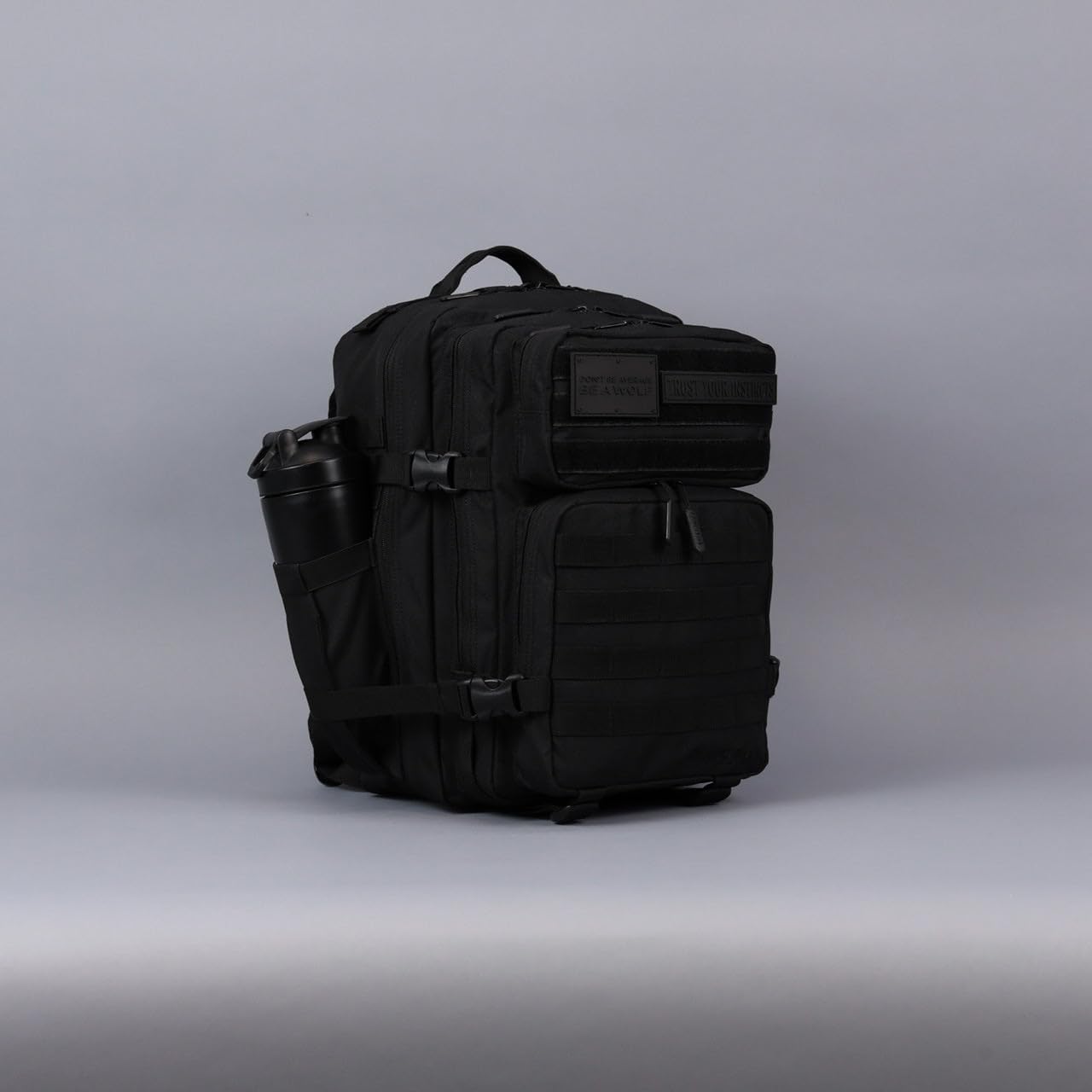 WOLFpak 35L Tactical Gym Backpack (Alpha Black) Durable 1000D Waterproof Oxford Material with MOLLE Webbing, Laptop Pocket & Dual Cup Holders, Durable Fitness/Travel/Military Daypack