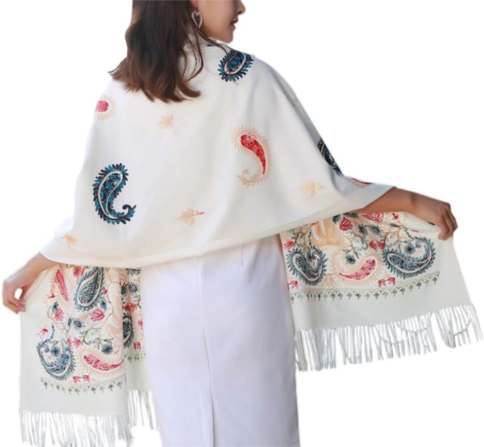Urban CoCo Women's Embroidered Oversize Tassel Shawl Scarf Wraps for Women