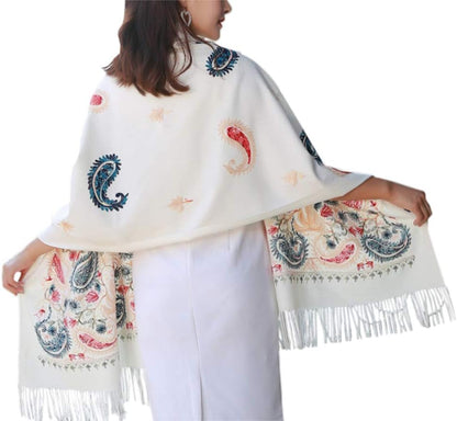 Urban CoCo Women's Embroidered Oversize Tassel Shawl Scarf Wraps for Women