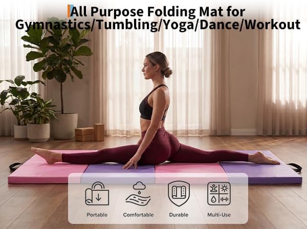 Gymnastics Mat,6x2 Ft(Four-fold) / 6.2x2.6 Ft(Five-fold) Exercise Mats, Gymnastics Tumbling Mats, Thick Portable Home Gym Floor Pad for Yoga, Pilates, Aerobics & Martial Arts Training Children Gifts