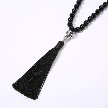 108 Mala Beads Necklace Semi-Precious Gem Stones Meditation Necklace 108 Hand Knotted Japa Mala Beaded Tassel Necklace with Tree of Life Pendant