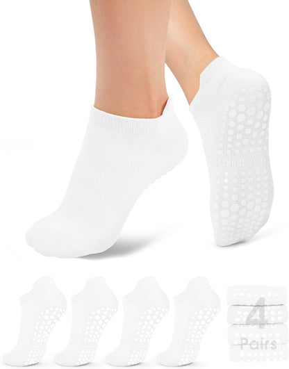 yeuG Pilates Socks for Women Non Slip Grip Socks for Yoga, Barre, Hospital, Barefoot Grippy Yoga Sock Womens Gifts 4 Pairs