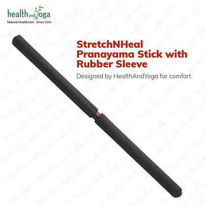 HealthAndYoga™ StretchNHeal Multipurpose Wooden Pranayama Stick with Padded Comfort Sleeve – Lung Opener for Fuller Breathing - Detachable Robust Yoga Pole (Regular - 26" with Sleeve)