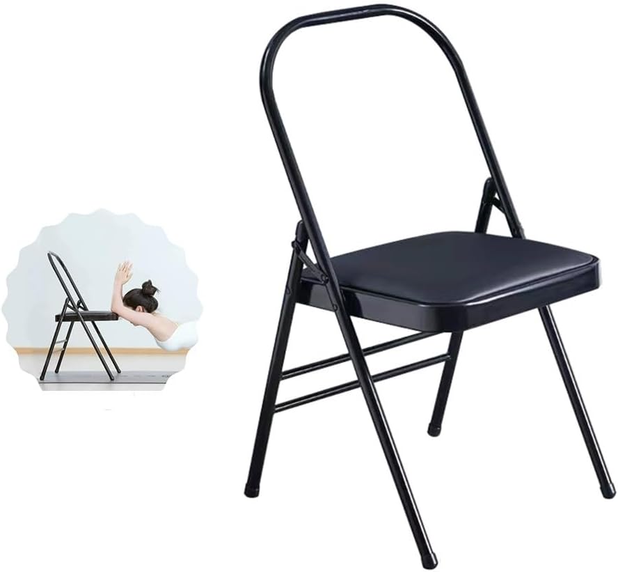 Yoga Chairs for Adults Folding Chairs with Comfortable Padded Yoga Auxiliary Chair Black/Brown Foldable Balance Chair(Black)