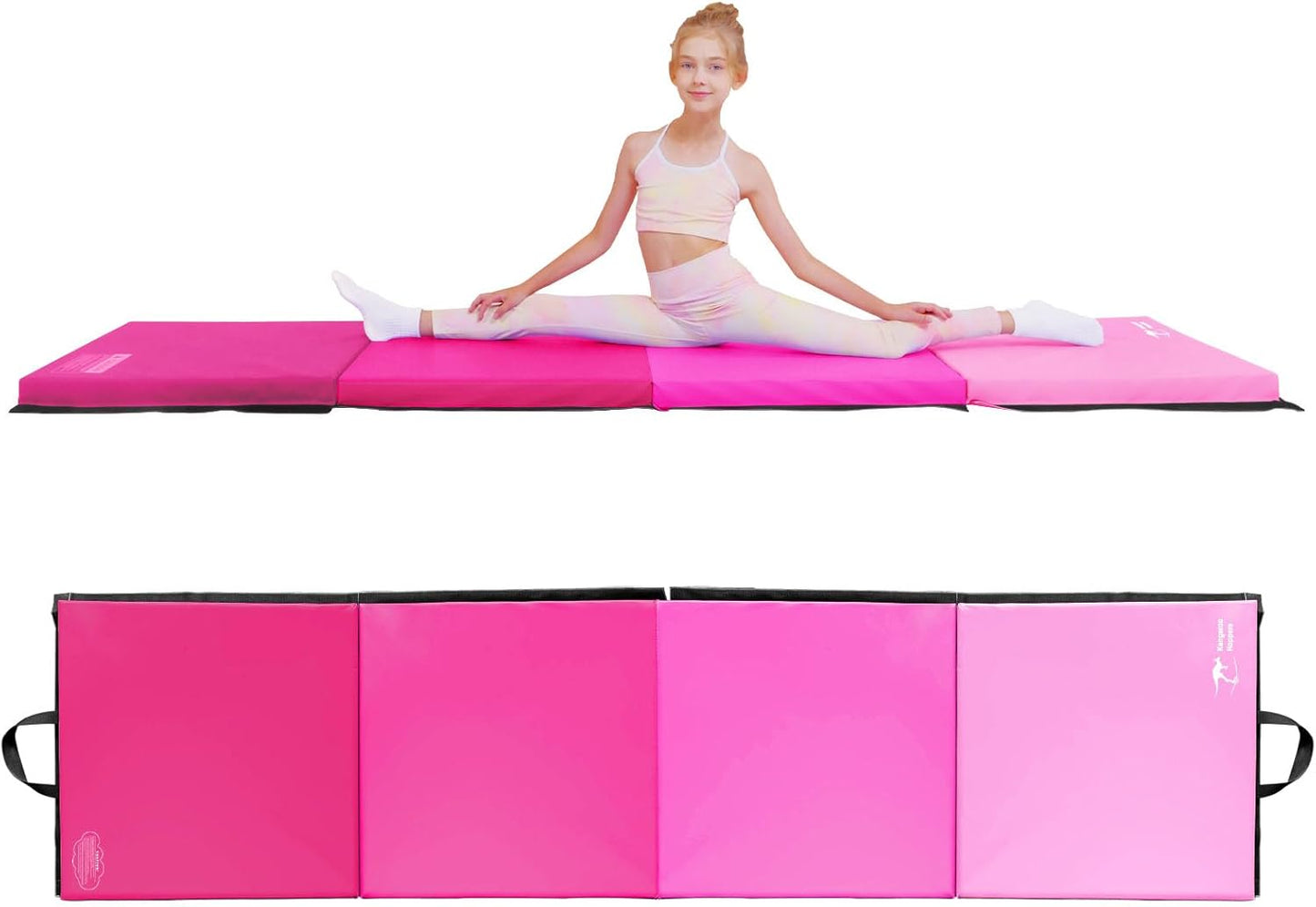 Kangaroo Hoppers Gymnastics Tumbling Mats for Kids, Foldable Gym Mat with Carrying Handles for Home Activity Play