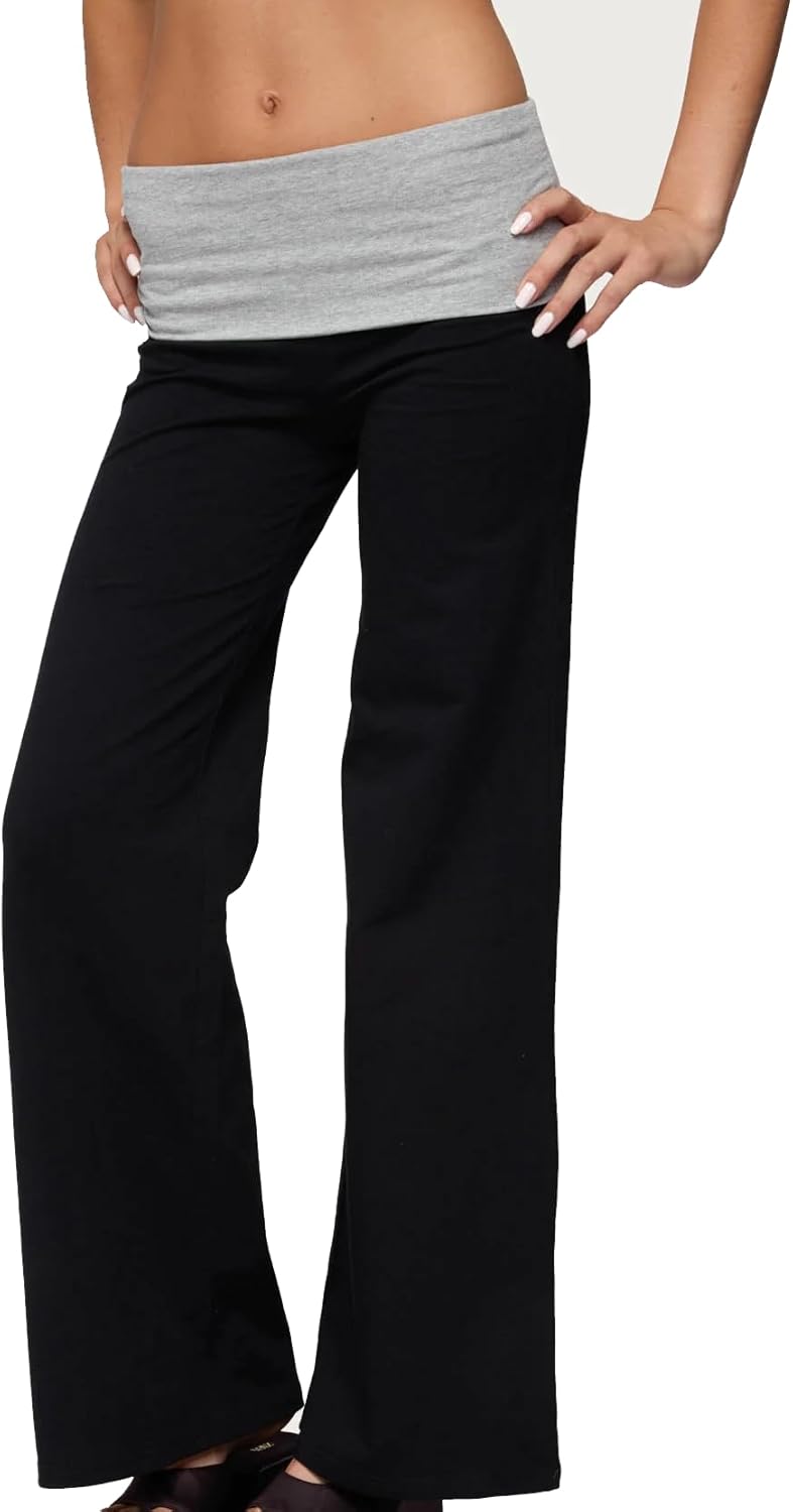 Women Y2k Fold Over Yoga Pants Colour Block Straight Leg Bottoms Low Rise Stretchy Lounge Trousers
