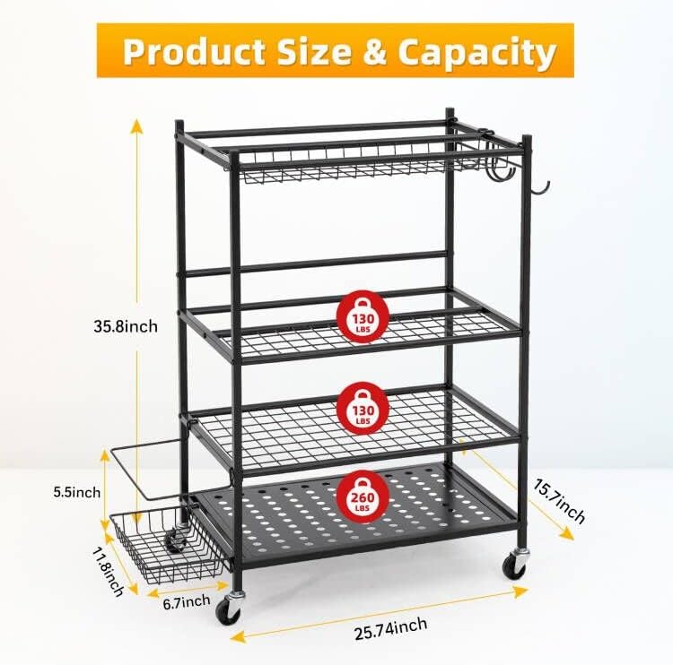 UMINEUX Yoga Mat Storage Racks, Home Gym Storage for Foam Roller, Dumbbells, Kettlebells, All in One Workout Equipment Storage Organizer with Hooks and Wheels