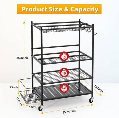 UMINEUX Yoga Mat Storage Racks, Home Gym Storage for Foam Roller, Dumbbells, Kettlebells, All in One Workout Equipment Storage Organizer with Hooks and Wheels