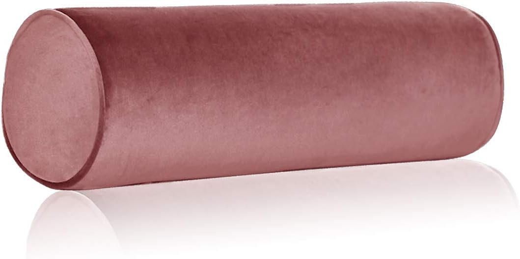 Tinbolunce Memory Foam Roll Pillow for Knee/Leg/Neck - Full Moon Bolster/Round Cylinder Pillow for Sleeping on Side or Back - Removable Cooling Cover Length 18" x 6" Diameter (Gray Pink)