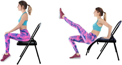 Pilates Yoga Chair,Metal Folding Chair, Removable Seat Cushion,Yoga Assist Chair with Back Support,Portable Inversion Chair,Backless Yoga Chair,Black,Without Lumbar Support
