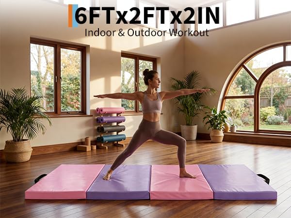 Gymnastics Mat,6x2 Ft(Four-fold) / 6.2x2.6 Ft(Five-fold) Exercise Mats, Gymnastics Tumbling Mats, Thick Portable Home Gym Floor Pad for Yoga, Pilates, Aerobics & Martial Arts Training Children Gifts