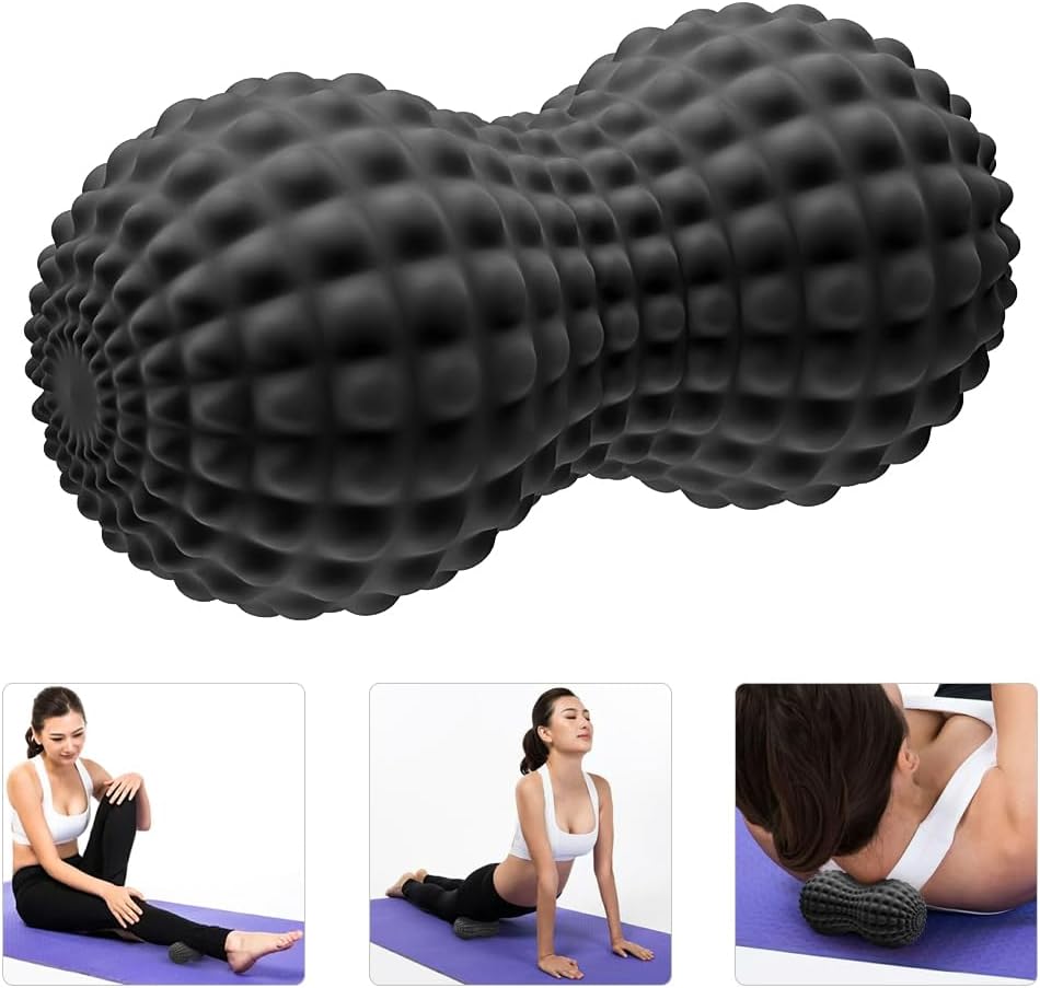SELEWARE Peanut Massage Ball, Peanut Double Lacrosse Massage Roller Ball for Back Neck Shoulder Spine Legs Hips, Deep Tissue Peanut Roller Ball Trigger Point Muscle Massage Ball, Black