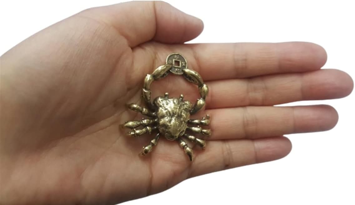 DMtse Chinese Feng Shui Brass Mini Crab Crab Hand Clip Lucky Coin Decorated Statue Statue for Animal Sculpture Tea Sets Prop Collection Home Gifts