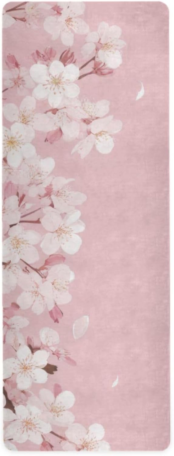 Cherry Blossom Flower Yoga Mat Non-Slip Eco-Friendly Exercise Fitness Mat for Yoga Pilates and Floor Workouts for Women & Men, 71 x 26 in