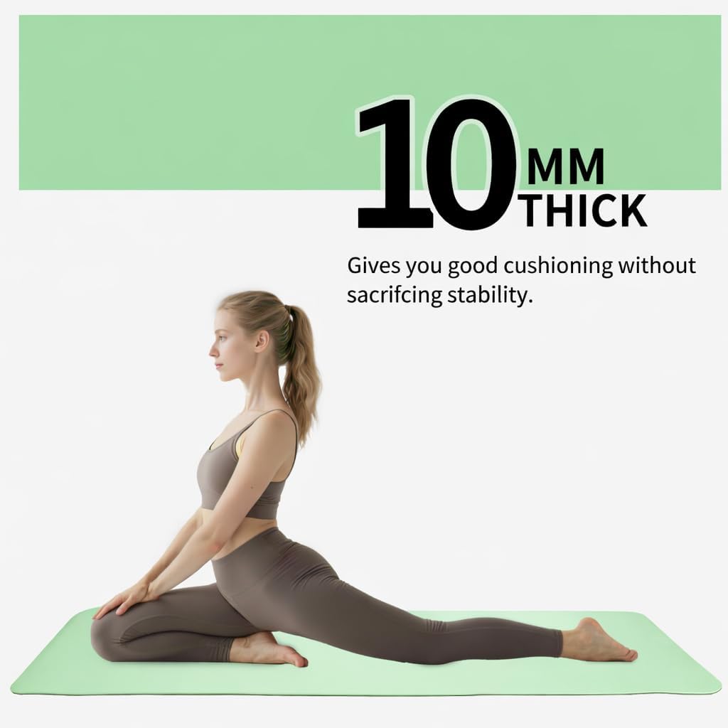 Thick TPE Yoga Mat, Non-Slip Eco-Friendly Exercise Mat with Carrying Strap for Yoga, Pilates and Home Workouts, Standard and Extra Wide Options