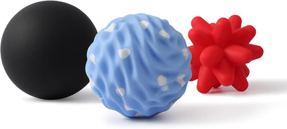 Silicone 3-Piece Massage Ball Set - Peanut, Textured and Spiky Lacrosse Balls to Relieve Tension,Muscle Knots & Plantar Fasciitis with Deep Tissue Release for Foot,Back,Hip,Arm & Legs