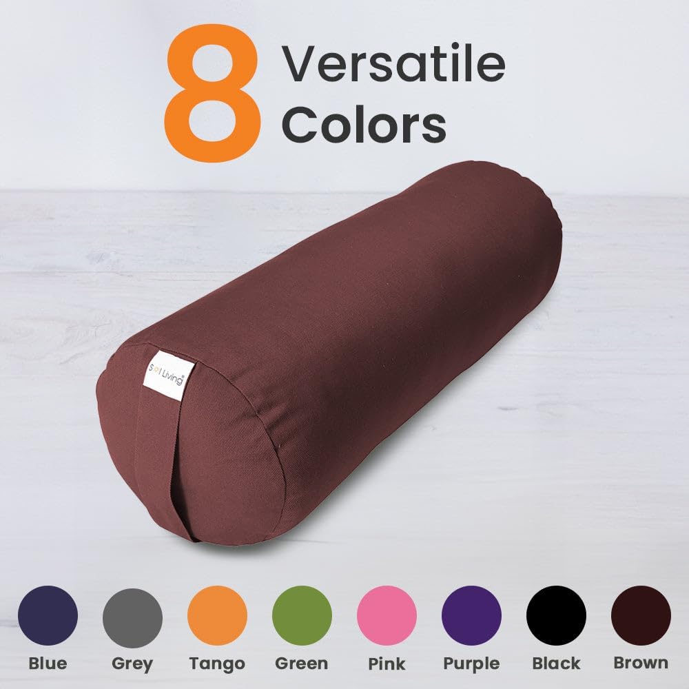 Sol Living Yoga Bolster Pillow for Restorative Yoga and Meditation, 100% Cotton Cylindrical Cushion with Washable Cover, Firm Support for Asana Poses and Balance