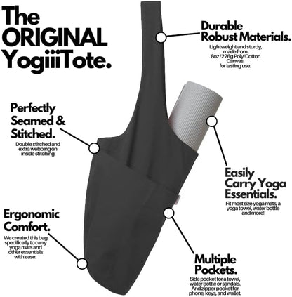 Yogiii Yoga Mat Bag | The ORIGINAL YogiiiTote | Yoga Mat Carrier Tote Sling w/Large Side Pocket & Zipper Pocket | Fits Most Size Mats