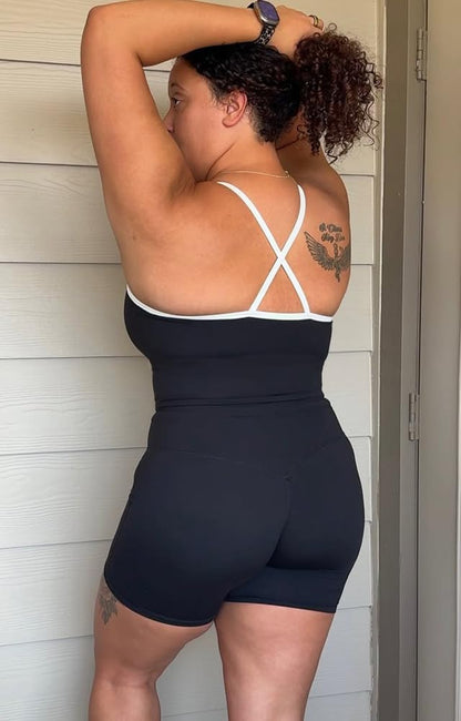 Aoxjox Women's Workout Sleeveless Color Block Lexi Tank Tops Contrasting Strap Cross Back Yoga Curve Longline Crop Top