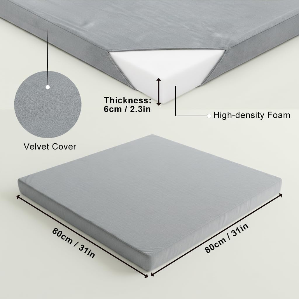 Velvet Zabuton Meditation Mat - Large Floor Pillow for Adults & Yoga Meditation Cushion - High Density Foam Floor Seating with Washable Cover, 31x31 Inch (Green)