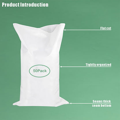 50 Pack Empty Sandbags with Ties,14x26 inches Woven Polypropylene Sand Bags with UV Protection(White)