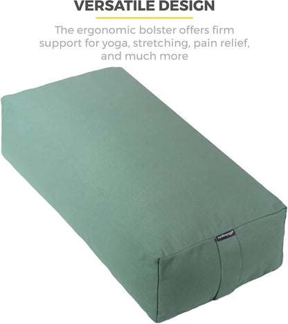 Extra Firm Large Yoga Bolster, 24" x 12" x 6" Cinched OR Zippered Yoga Pillow, Rectangular Cotton Cushion With Removable Cover for Studios, 1 Pack or 2 Pack
