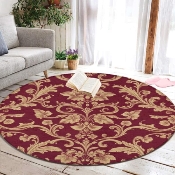 Soft Round Yoga Carpet, Large Home Decor Mat, Non-Slip Machine Washable Kitchen Office Circle Rug Compatible with Cool Norse Viking Vegvisir Runic Compass