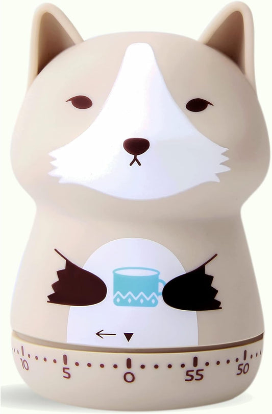 Mechanical Kitchen Timer, Cute Animal Wind Up 60 Minutes Manual Countdown for Kids, Classroom, Home, Study and Cooking (Orange Fox)