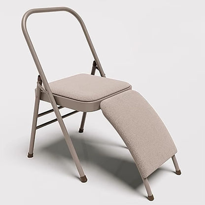 Yoga Auxiliary Chair with Lumbar Back Support,Metal Steel Frame, Backless Yoga Chair Prop,Foldable Portable Yoga Chair with PU Leather/Cotton Linen