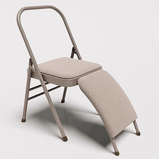Yoga Auxiliary Chair with Lumbar Back Support,Metal Steel Frame, Backless Yoga Chair Prop,Foldable Portable Yoga Chair with PU Leather/Cotton Linen