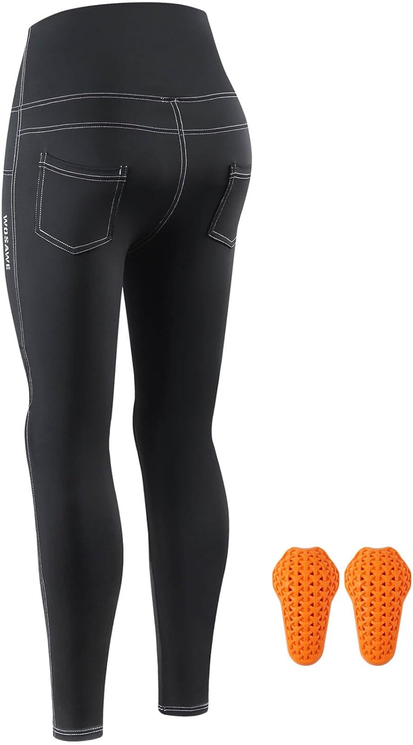 WOSAWE Women's Motorcycle Yoga Leggings with Removable Knee Pads Butt Lifting Cargo Pants