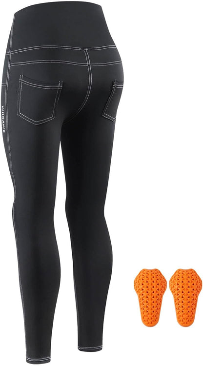 WOSAWE Women's Motorcycle Yoga Leggings with Removable Knee Pads Butt Lifting Cargo Pants