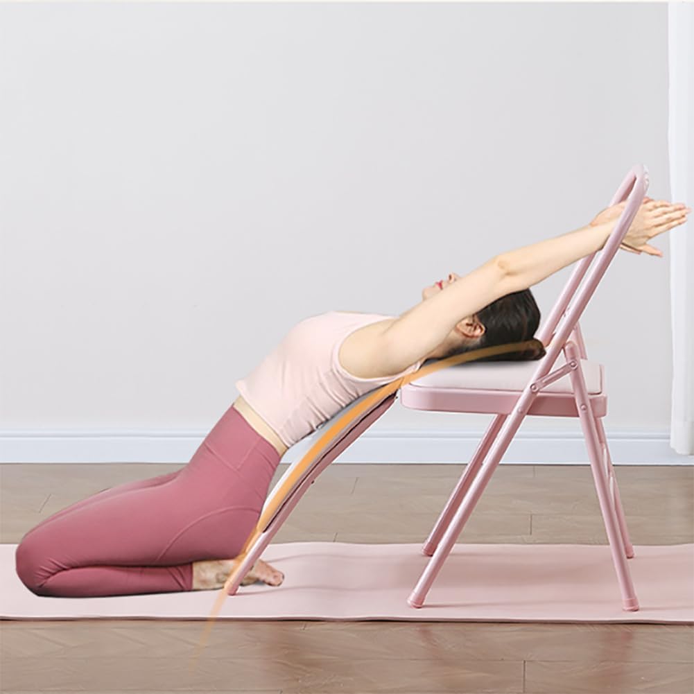 Yoga Auxiliary Chair,Yoga Auxiliary Chair with Detachable Lumbar Back Support Metal Folding Chair Balance Handstand Training Tool,Black