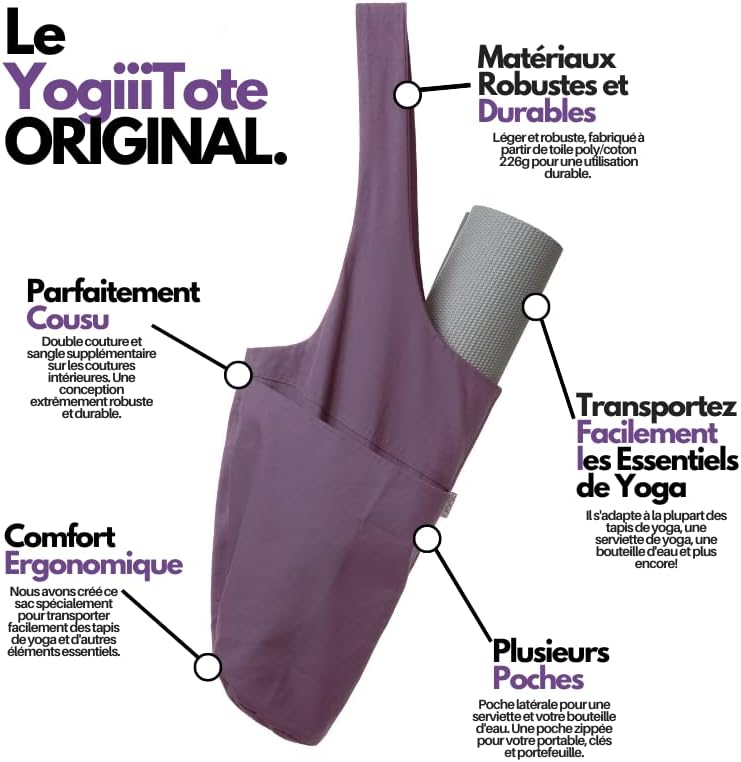 Yogiii Yoga Mat Bag | The ORIGINAL YogiiiTote | Yoga Mat Carrier Tote Sling w/Large Side Pocket & Zipper Pocket | Fits Most Size Mats