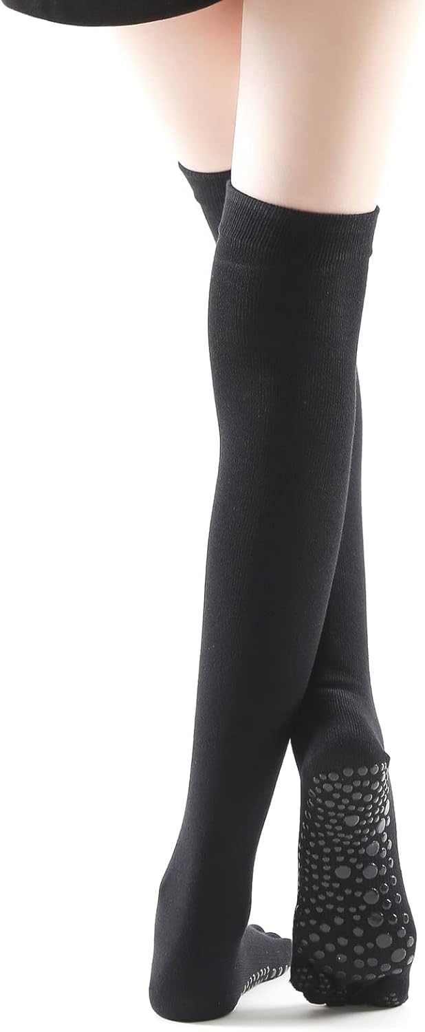Verdancy Yoga Pilates Toe Socks - Toeless With Grips for Women, Non-Slip Cushioned Over Knee Thigh High