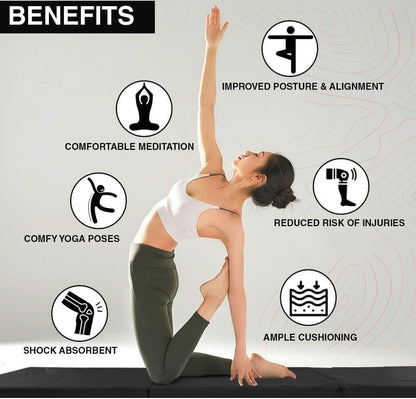 SONU SPORTS CO. SPORTS GOODS Bip Washable Yoga High Destiny Foam Foldable Mat for Men and Women, 72 X 24X 22 Mm, 22 Mm Thick Mat (Black)