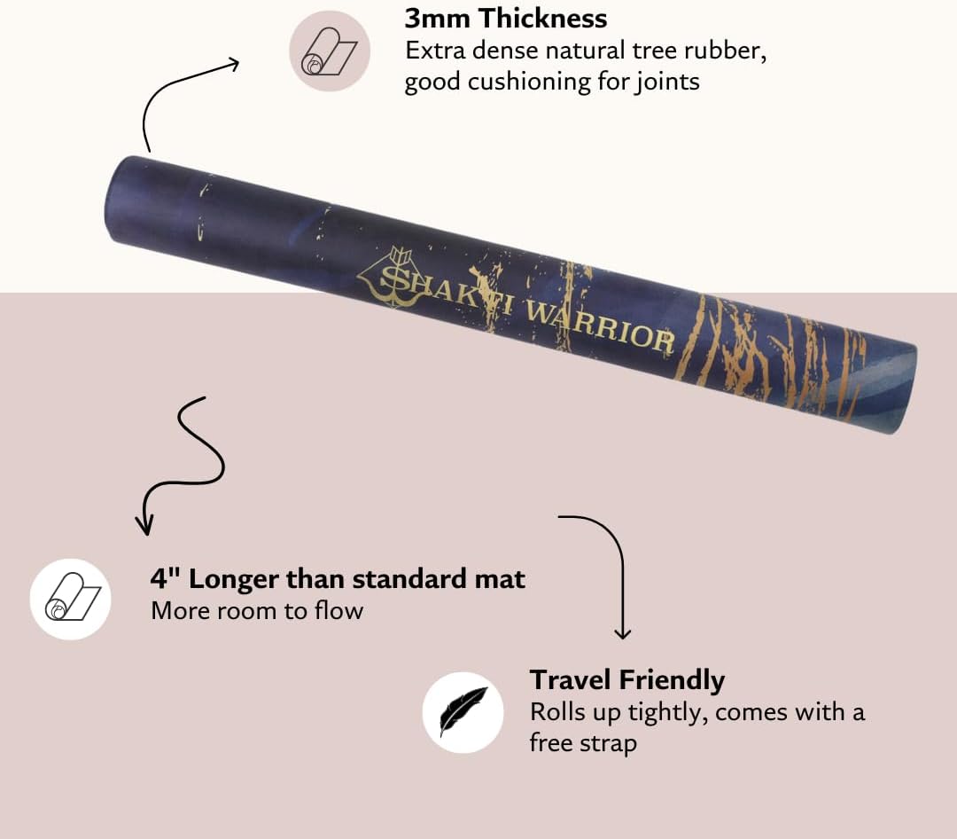 Shakti Warrior Suede yoga mat - Premium Printed Natural Eco-friendly Non-Slip Mat Great for Hot Yoga, Pilates, Workouts (72 inch x 24 inch x 3mm thick)