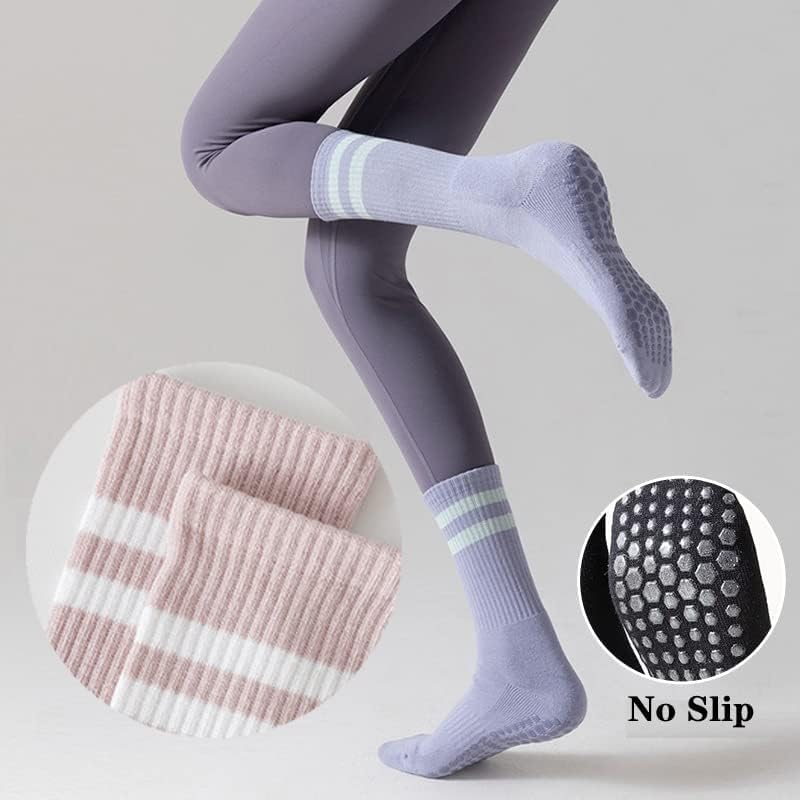 Tergy 8 Pairs Long Yoga Socks with Grip for Women Anti Skid Gripper Socks No Slip Socks for Pilates, Barre, Dance,Yoga