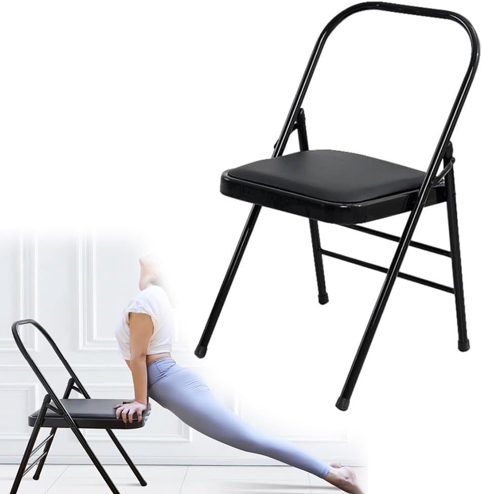 Folding Yoga Chair, Back Support Yoga Stool for Beginners, Non-Slip Feet Balance Inversion Chair