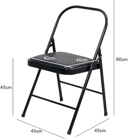 Thickened Iyengar Yoga Chair, Multi-Purpose Metal Foldable Fitness Chair, Yoga with Lumbar Support and Stretching Assistant Chair.,Black Cloth Surface