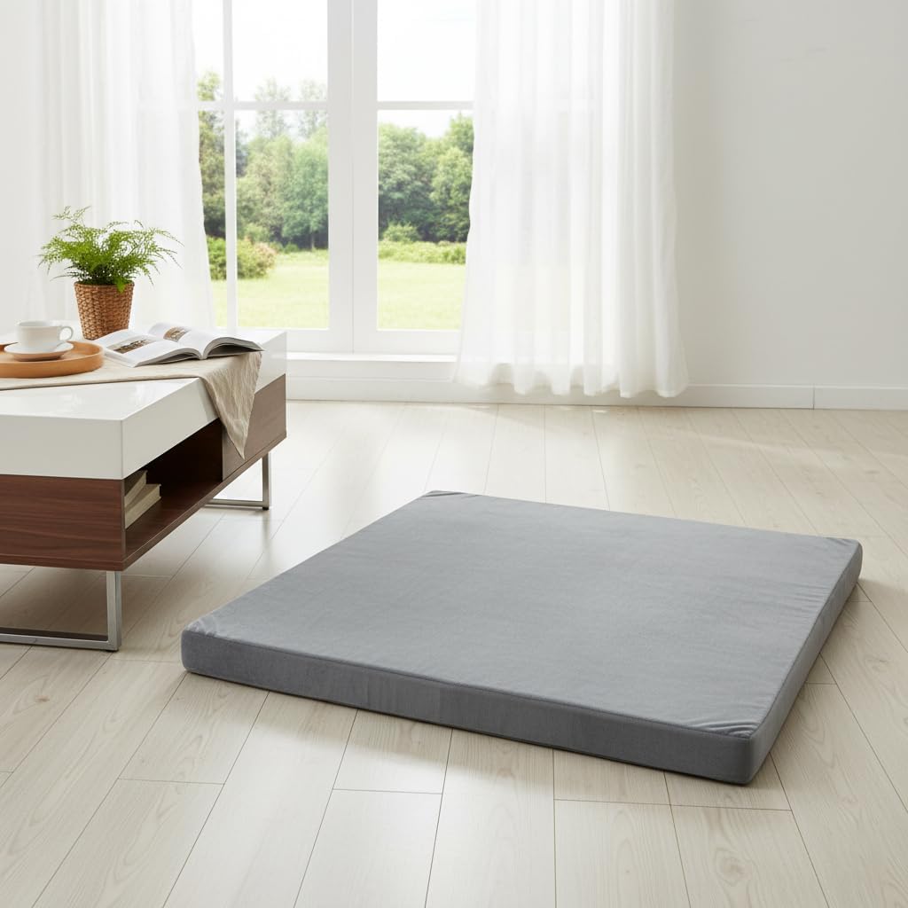 Velvet Zabuton Meditation Mat - Large Floor Pillow for Adults & Yoga Meditation Cushion - High Density Foam Floor Seating with Washable Cover, 31x31 Inch (Green)