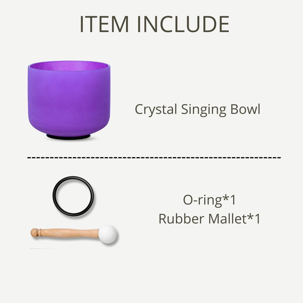 8 inch White C Note Root Chakra Quartz Crystal Singing Bowl, for Healing Mindfulness Meditation Yoga Sound Baths, with Rubber Mallet O-ring