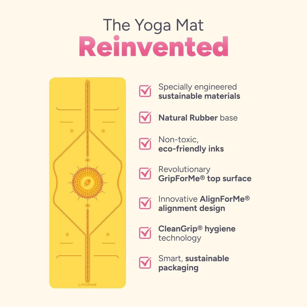 Liforme Printed Yoga Mat Collection - Free Yoga Bag Included - Patented Alignment System, Warrior-like Grip, Non-Slip, Eco-friendly, Sweat-resistant, Long, Wide and Thick for Comfort