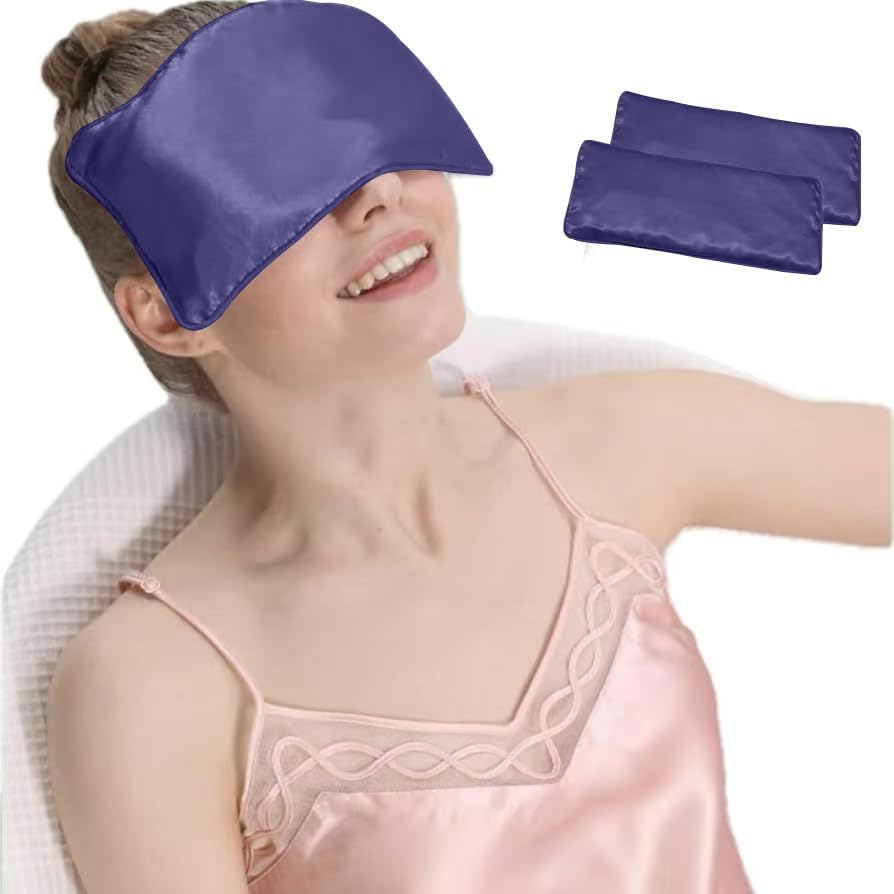 Flexseed Eye Pillow, Hot or Cold Weighted Satin Eye Mask, Microwaveable Moist Heat Eye Compress, Unscented Washable, Perfect for Sleeping, Yoga, Migraine Relief, Pack of 2(Flexseed)