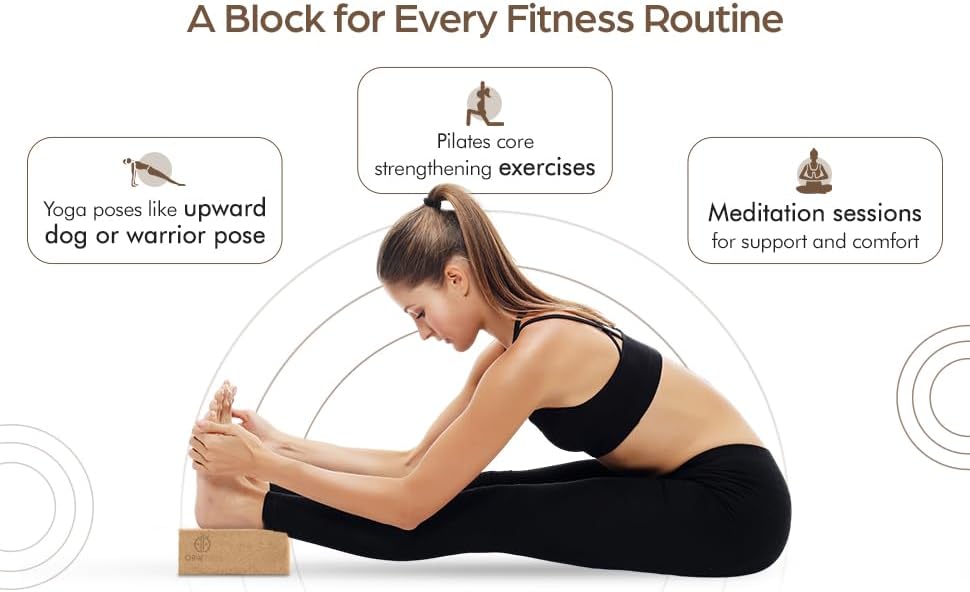ORW Cork Yoga Block – FSC Natural Cork, 9”x6”x3”, 1.5 lb Dense Stability Block, Non-Slip Grip, REACH Tested