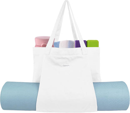 Yoga Mat Bag for Women, 100% Cotton Canvas Tote with Wet/Dry Pocket, Bottle Holder and Inner Zipper Pocket, 25L Carrier for Pilates and Travel