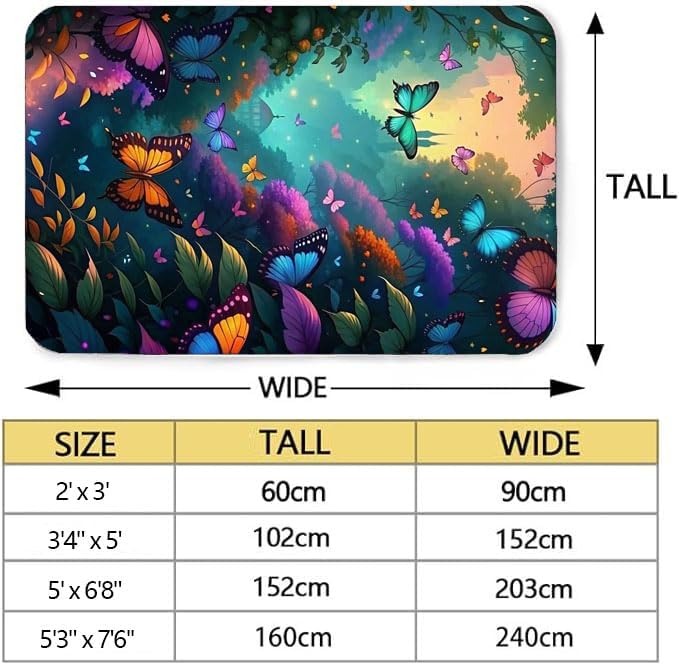 Butterfly Carpet Area Rug - Lovely Butterflies Printed Carpets for Kids Butterfly Theme Living Room Indoor Bedroom Decor Soft Polyester Yoga Mat 2'x3'
