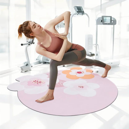 ABREEZE Irregular Large Flower Meditation Mat Non Slip Round Pilates Yoga Mat Natural Rubber with Sueded Surface Exercise Mat