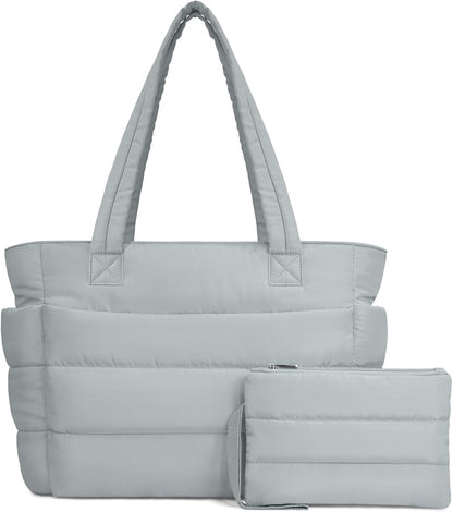 TOPDesign Puffer Tote Bag for Women, Lightweight Puffy Handbag with Compartments, Quilted Shoulder Bag for Work, Travel, Gym - Colors B