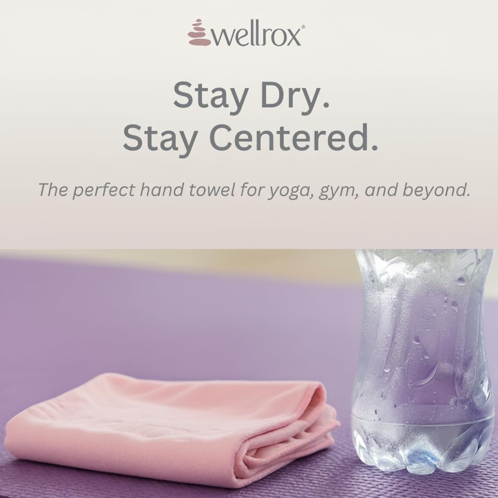 Wellrox Microfiber Yoga Hand Towel – Super Soft, Quick-Dry, Non Slip Yoga Towel for Hot Pilates, Gym & Workouts (26.5" x 16", Lavender)
